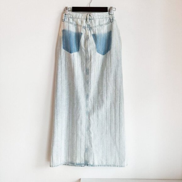 Triarchy Light Wash Rhinestone Stripe Maxi Skirt 25 - Picture 9 of 9
